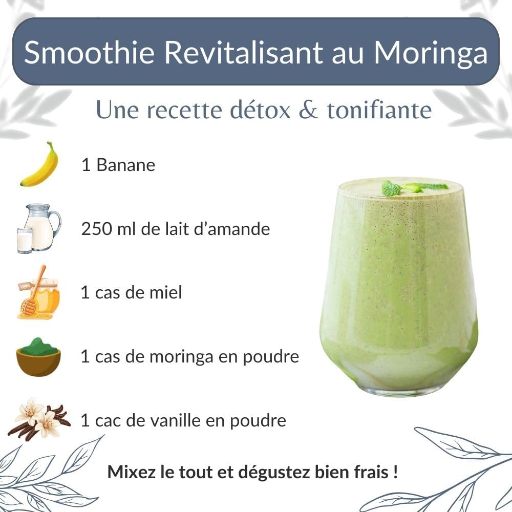 Moringa en Poudre Bio en Vrac - Superaliment Naturel, Riche en Minéraux et Vitamines - Infusion Digestive - Moringa Oleifera Lam. Aromatique - Agriculture Biologique - Sachet 100gr (50 Tasses) – Image 2