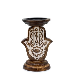 Bougeoir en Bois de Manguier - Hamsa - Petit 18x11cm