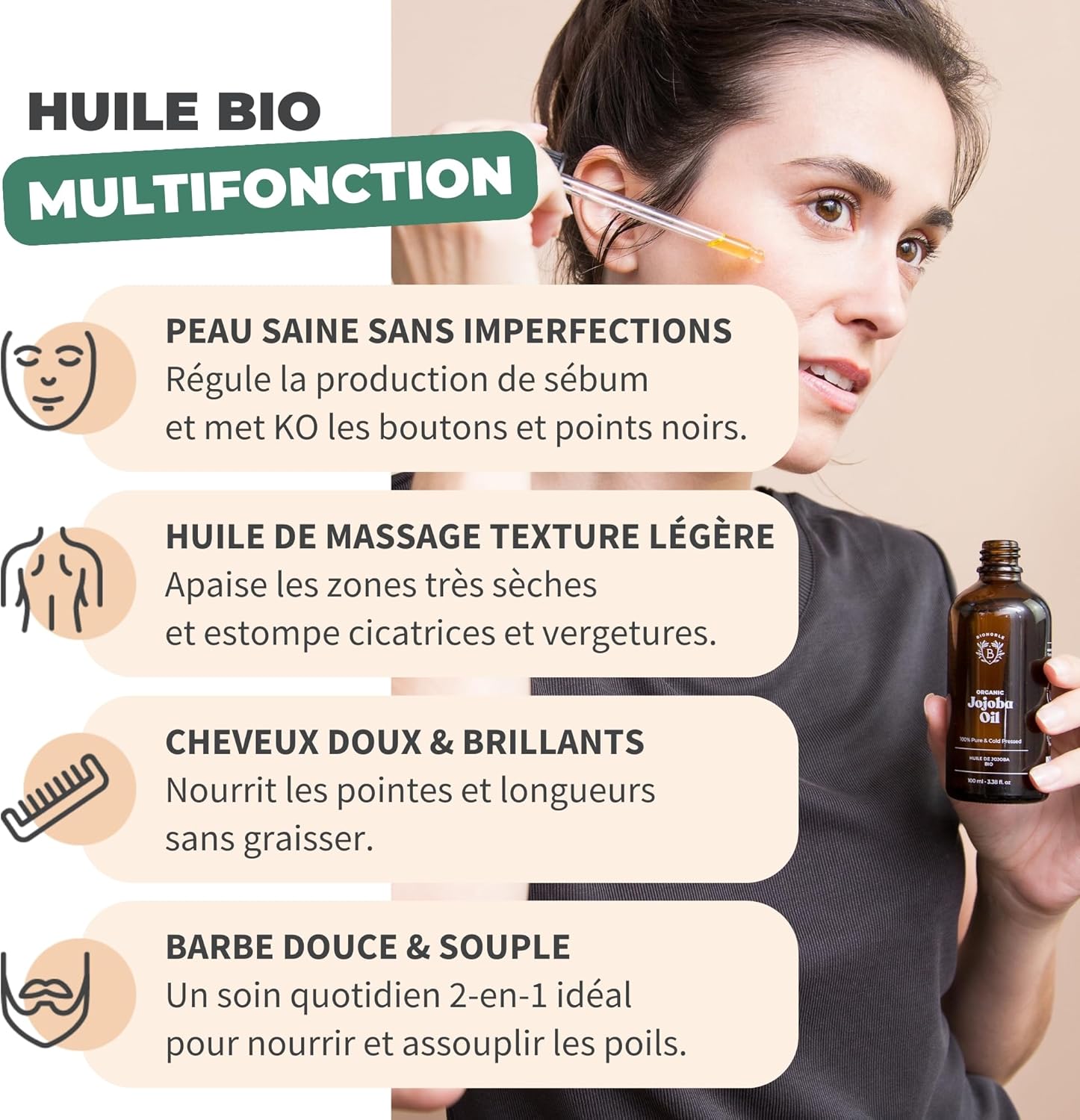 Huile de Jojoba Bio 100ml – 100% Pure, Naturelle et Pressée à Froid – Soin Visage, Corps, Cheveux, Ongles – Anti-Acné, Anti-Rides & Vergetures – Végan – Real Earth – Image 2