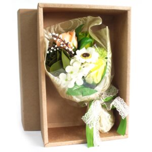 Bouquet flores jabón en caja – verde