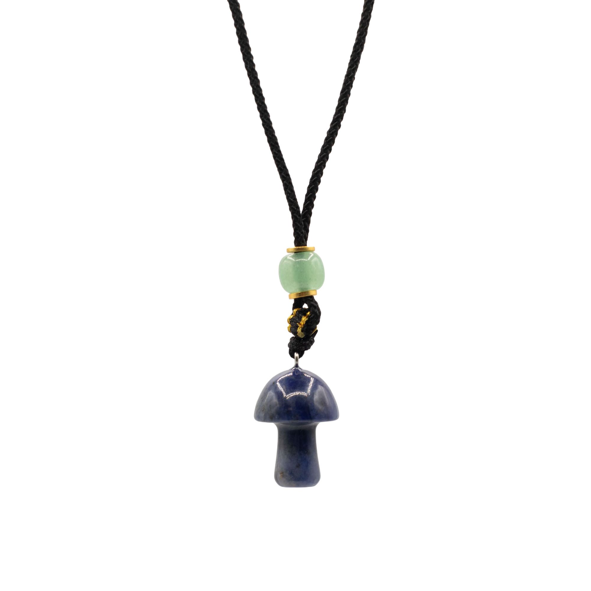 Collier de corde Pendentif en pierre précieuse - Champignon sodalite