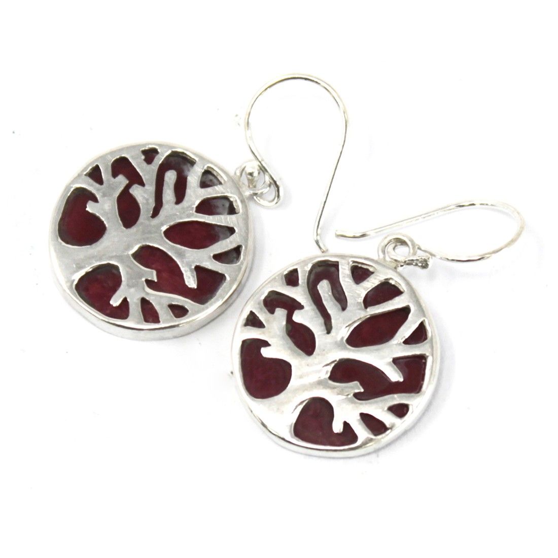 Boucles d'oreilles Arbre de Vie Argent 15mm - Effet Corail – Image 3