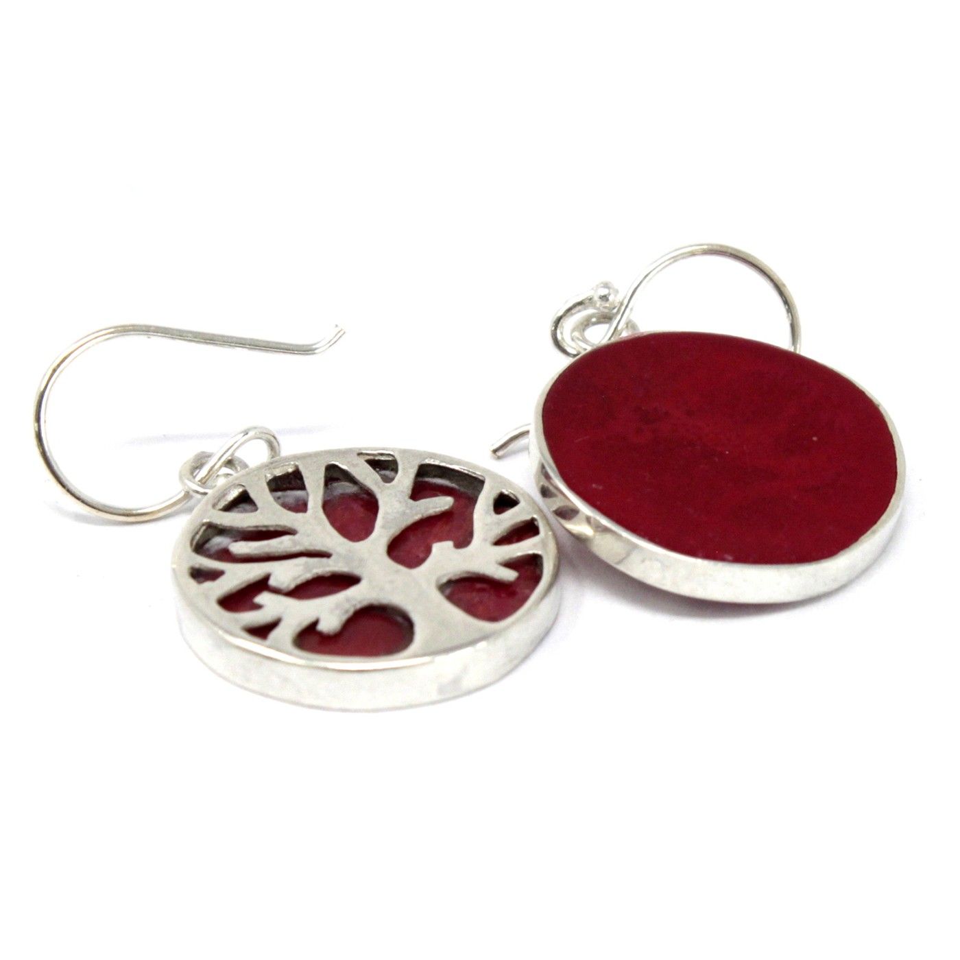 Boucles d'oreilles Arbre de Vie Argent 15mm - Effet Corail – Image 2