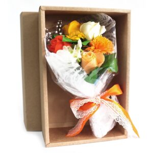 Bouquet flores jabón en caja – naranja