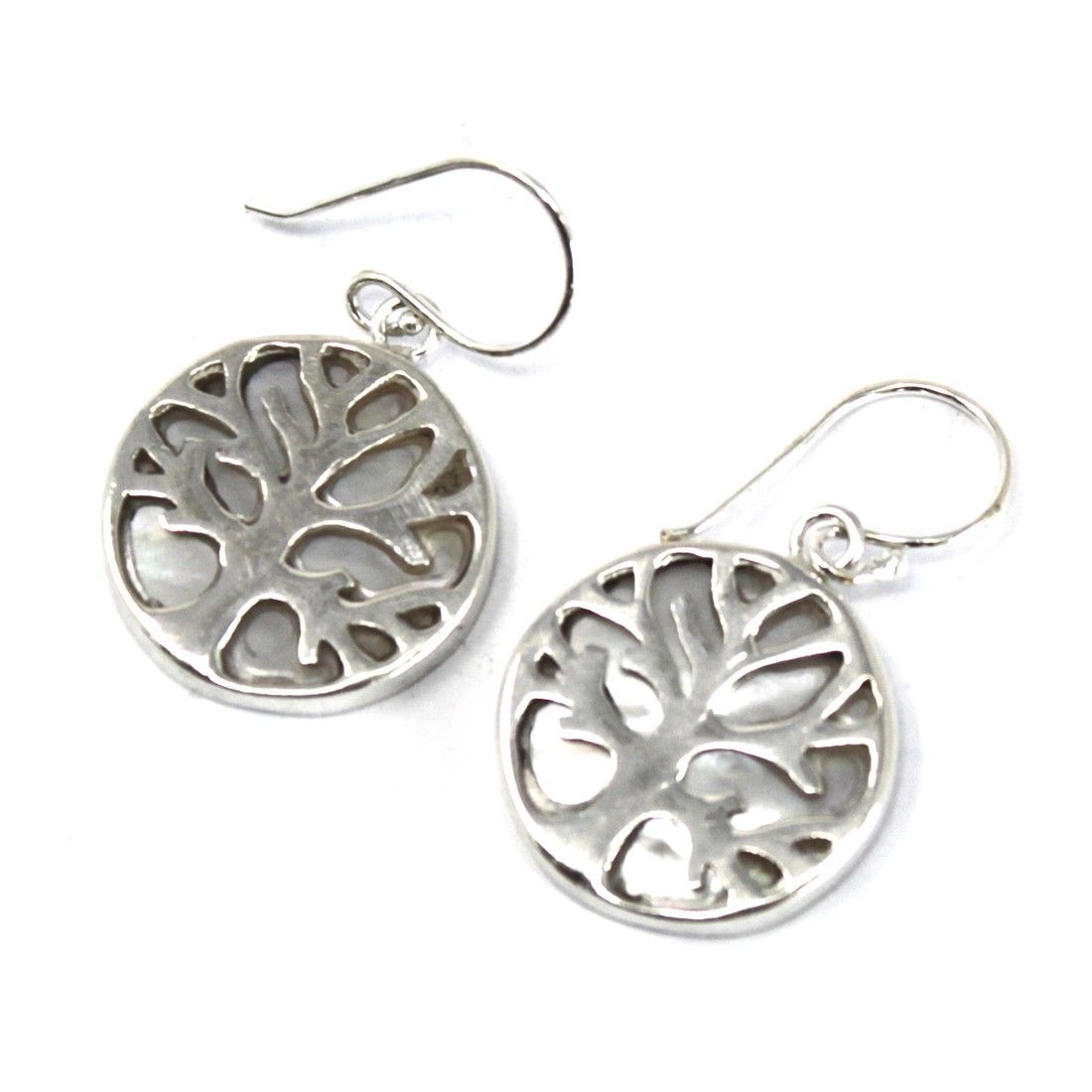 Boucles d'oreilles Arbre de Vie Argent 15mm - Nacre