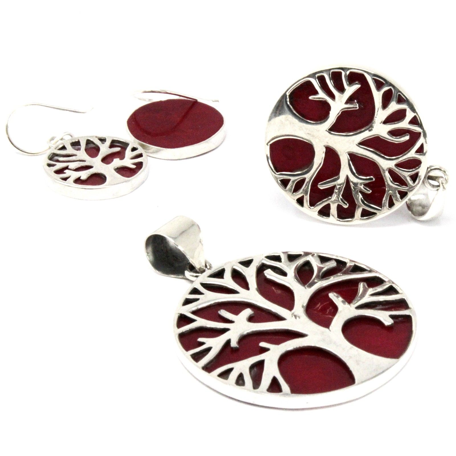 Boucles d'oreilles Arbre de Vie Argent 15mm - Effet Corail – Image 4
