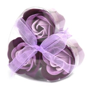 Set de 3 flores de Jabón caja corazón – rosas lavanda