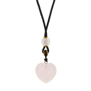 Collier de corde avec pendentif en pierres précieuses – Coeur de quartz rose