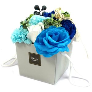 Bouquet de fleurs de savon-Roses bleues et œillets